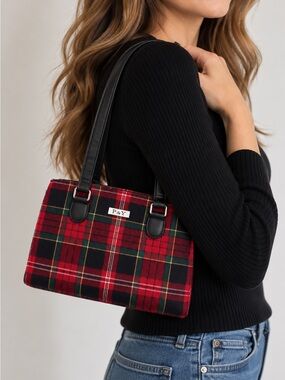P&Y Red Tartan Plaid Holiday Shoulder Bag Old Money Christmas Handbag